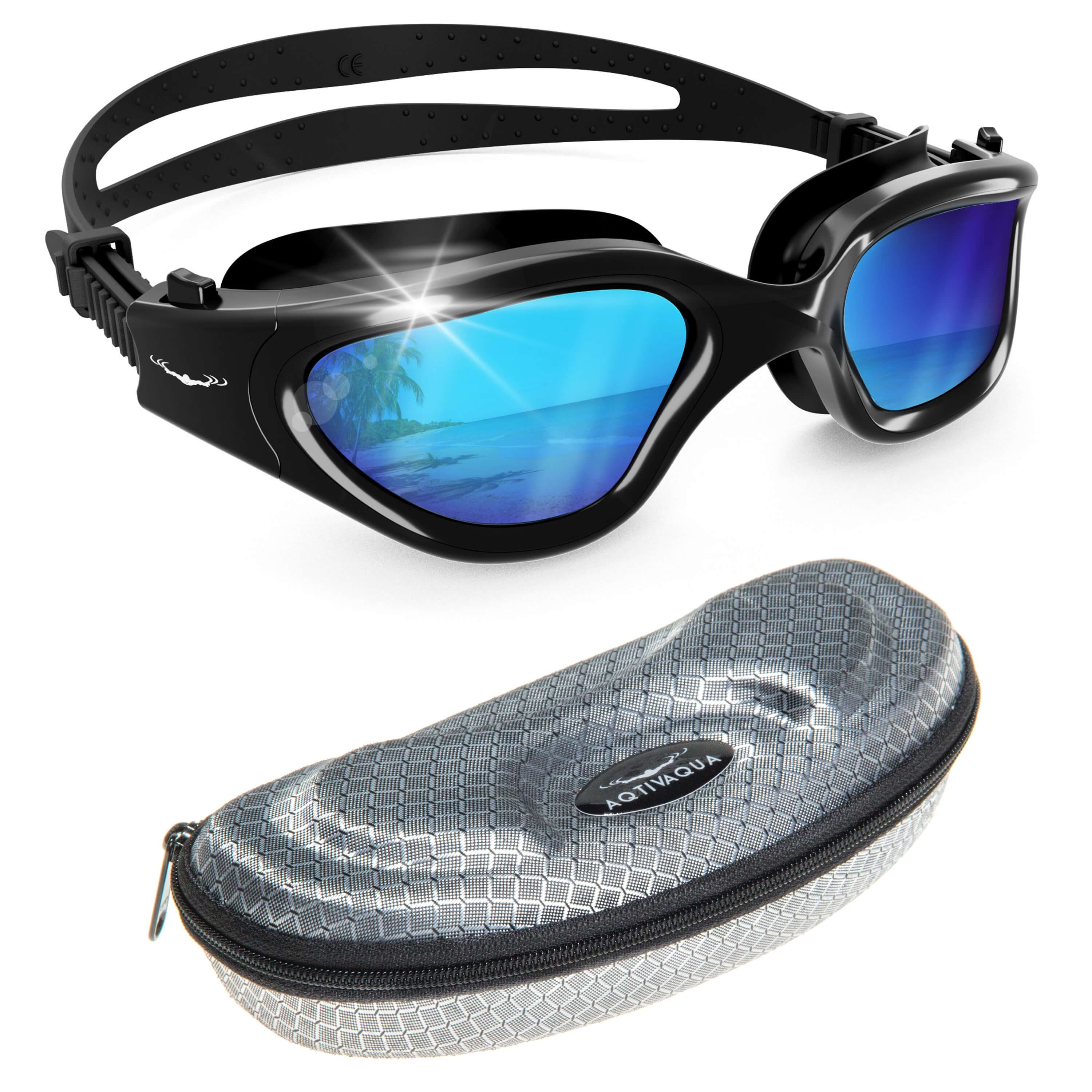 DX Wide View Swim Goggles + SHOCK Protective Case (Revo Polarized Lenses)